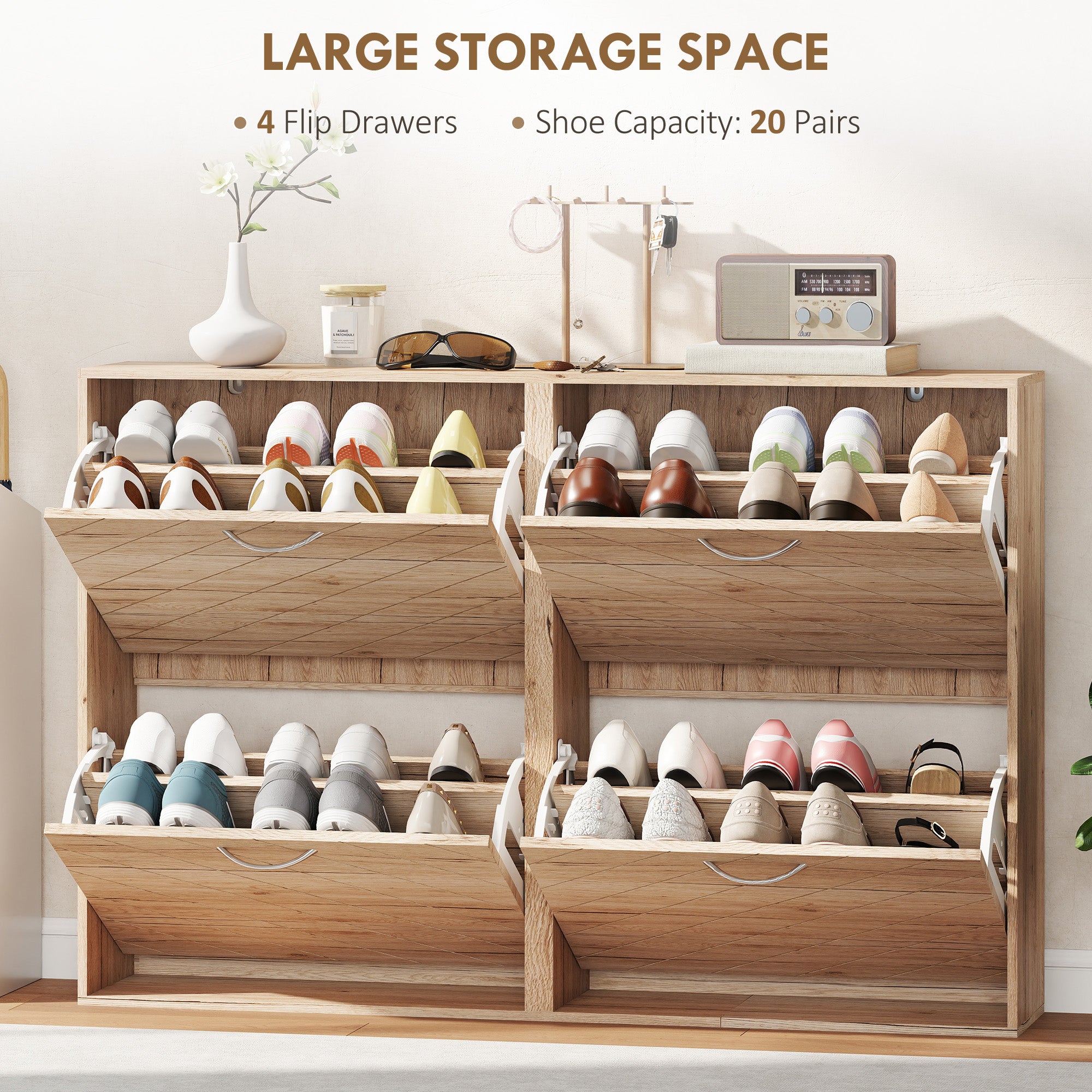 Shoe Storage Cabinet with 3 Flip Drawers, Narrow and Slim, 12 Pair of Shoes Organizer for Hallway, Entryway