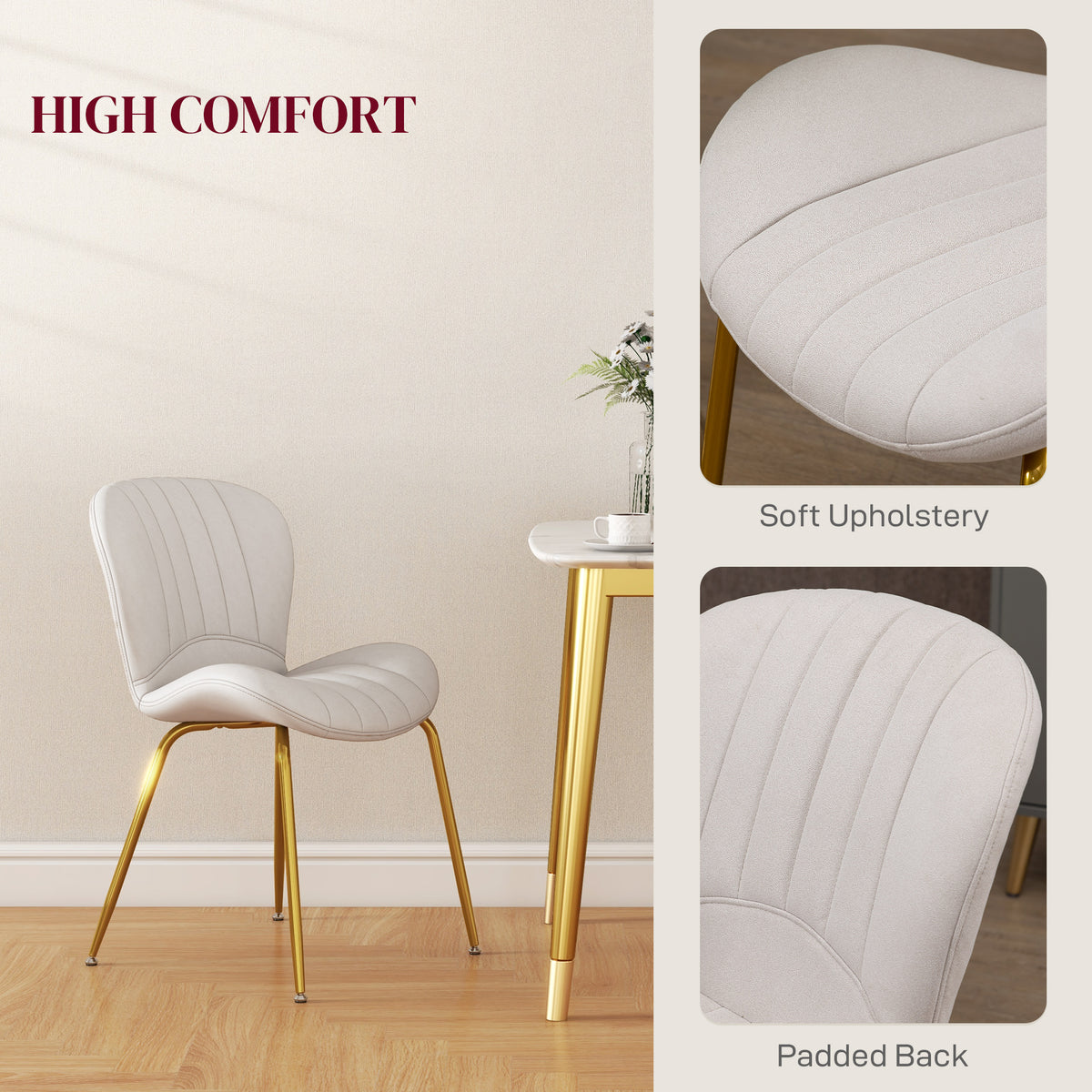 Dining Chairs Set of 2, Modern Accent Chair with Cushioned Backrest, Upholstery for Living Room, Cream White
