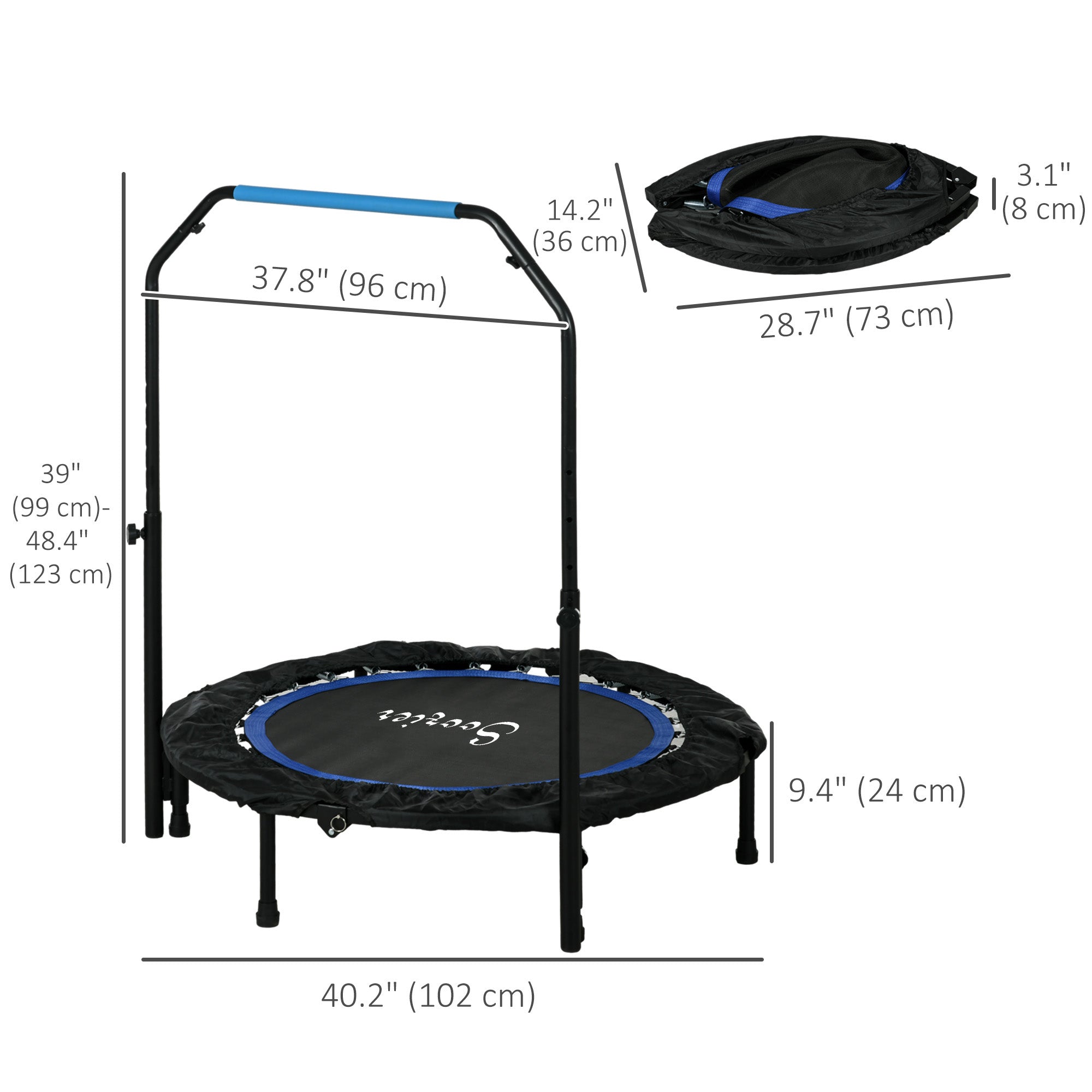 Soozier 40" Foldable Mini Fitness Trampoline, with Adjustable Foam Handle, Blue