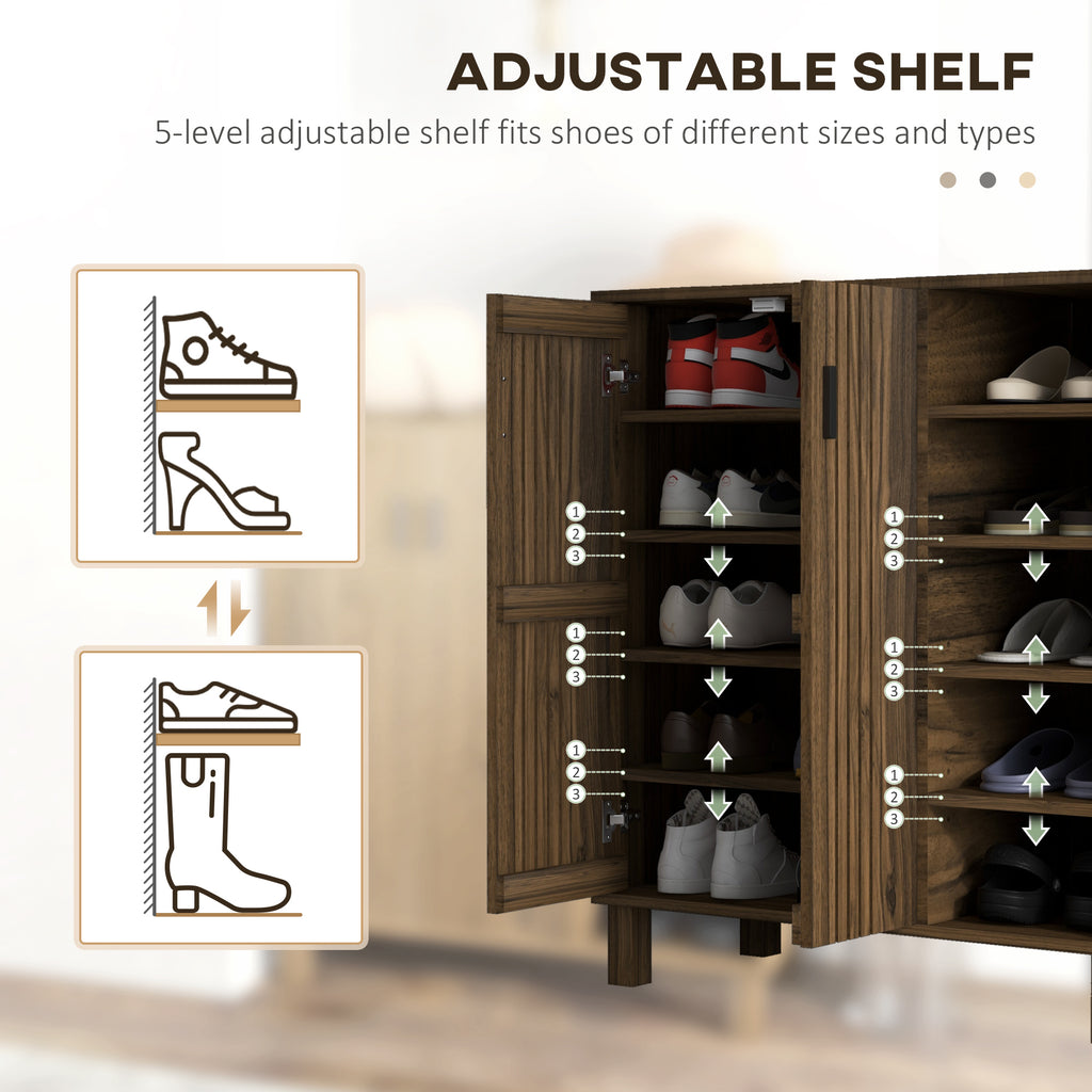 Shoe Storage with Double Doors and Open Shelves 17 Pair Shoe Storage Organizer for Entryway Hallway Walnut