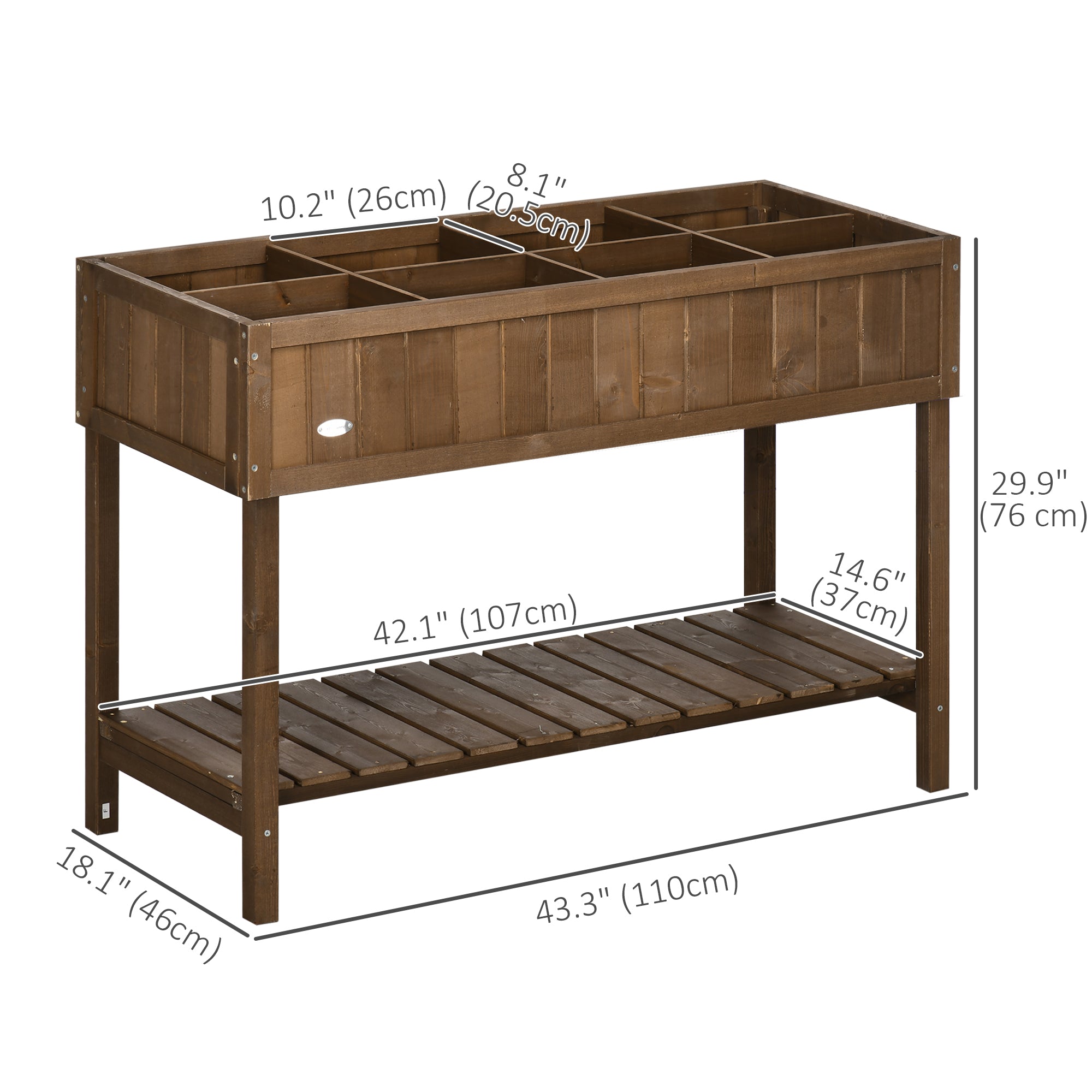 43.25" x 18" x 30" ዝዓቢ ልዕል ዝበለ ኣታኽልቲ ዓራት፣ ዕጨይሽ ናይ ተኽሊ ደውላ፡ ምስ 8 ግሪድ ቦክስ፡ ናይ መደብሪ መደርደሪ ንውጻእ፡ ጸሊም ቡናዊ