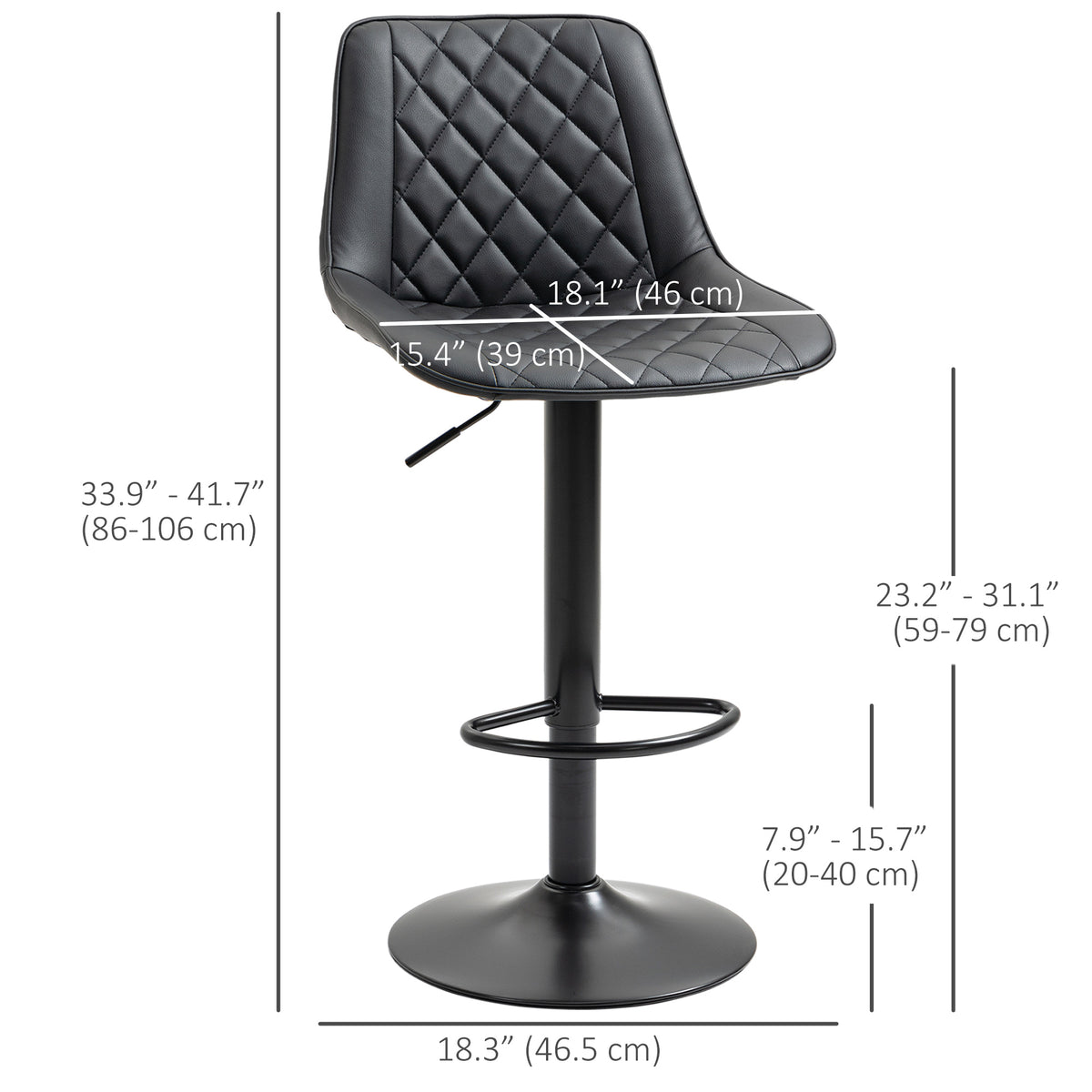 Bar Stools Set of 2, Swivel Counter Height Barstools with Back, Footrest, Adjustable Height, Black