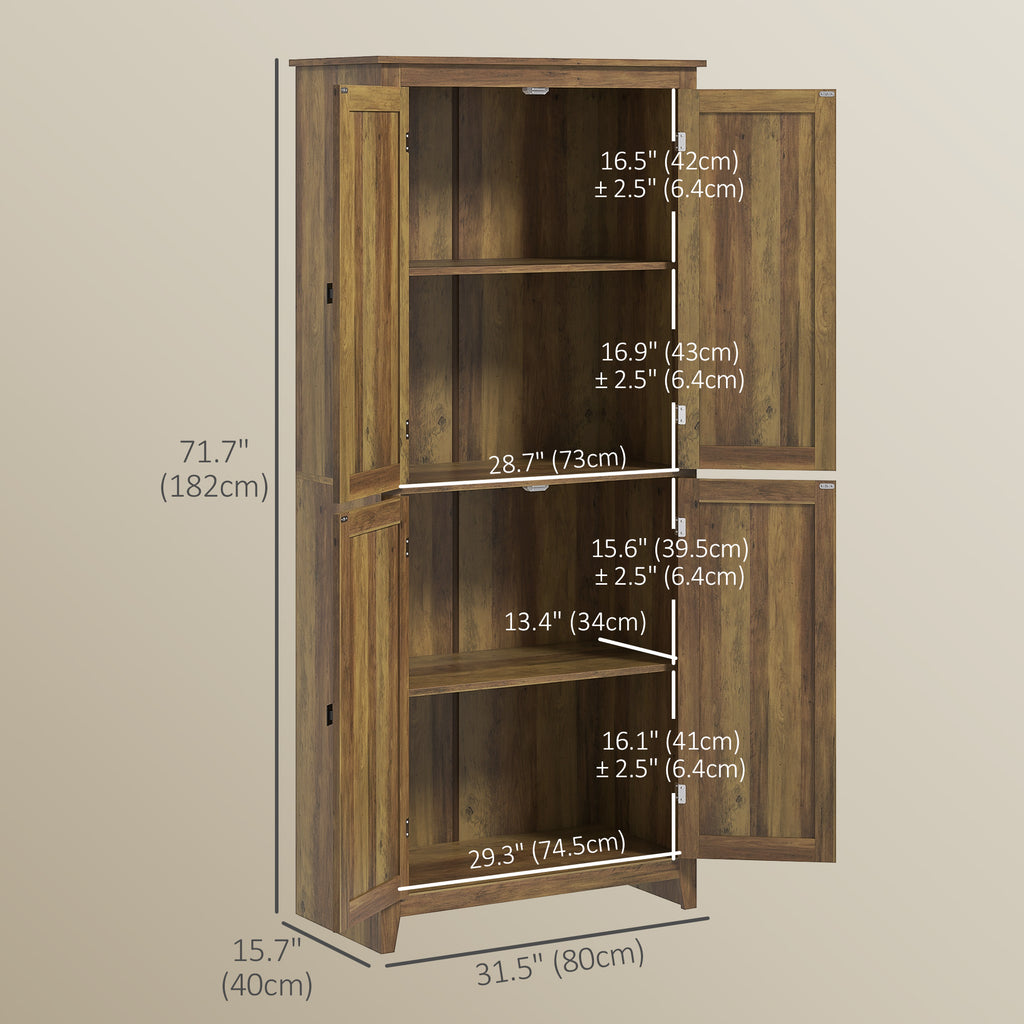 72" Freestanding Storage Cabinet, Kitchen Pantry Cabinet with Doors and Shelves for Dining Room, White