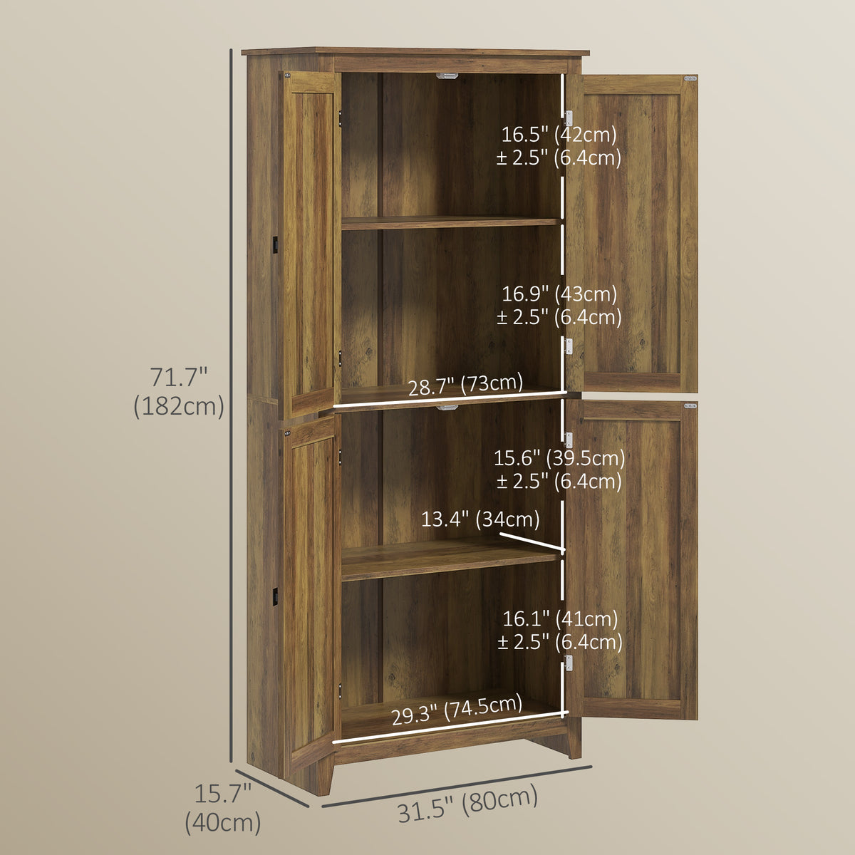 72" Freestanding Storage Cabinet, Kitchen Pantry Cabinet with Doors and Shelves for Dining Room, White