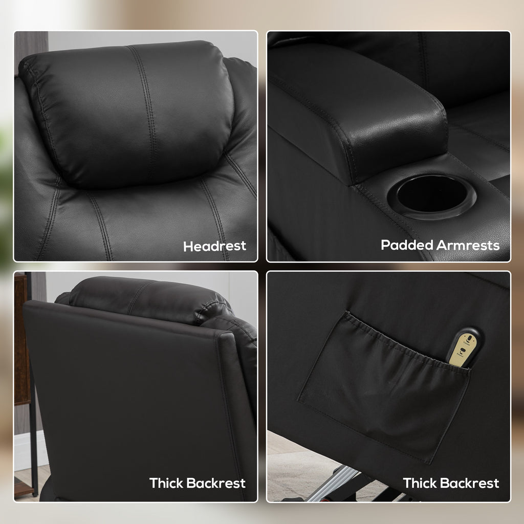 Power Lift Recliner Chair for Elderly, PU Leather Lift Chair with Thick and High Back, Footrest, Remote, Side Pockets, Cup Holders, Reclining Sofa for Living Room, Black
