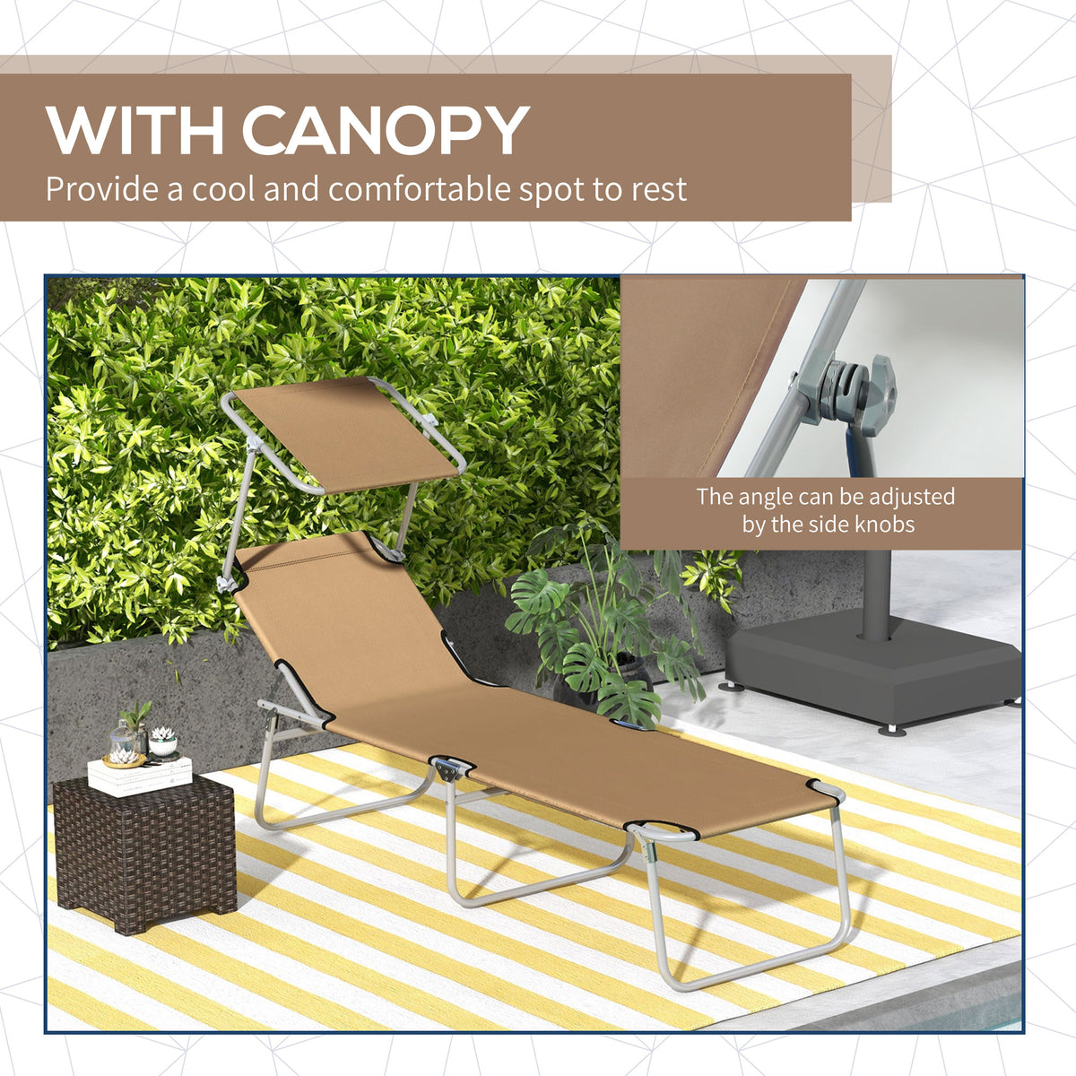 2Pcs Outdoor Lounge Chair, Adjustable Folding Chaise Lounge with Sun Shade for Beach, Camping, Hiking, Grey