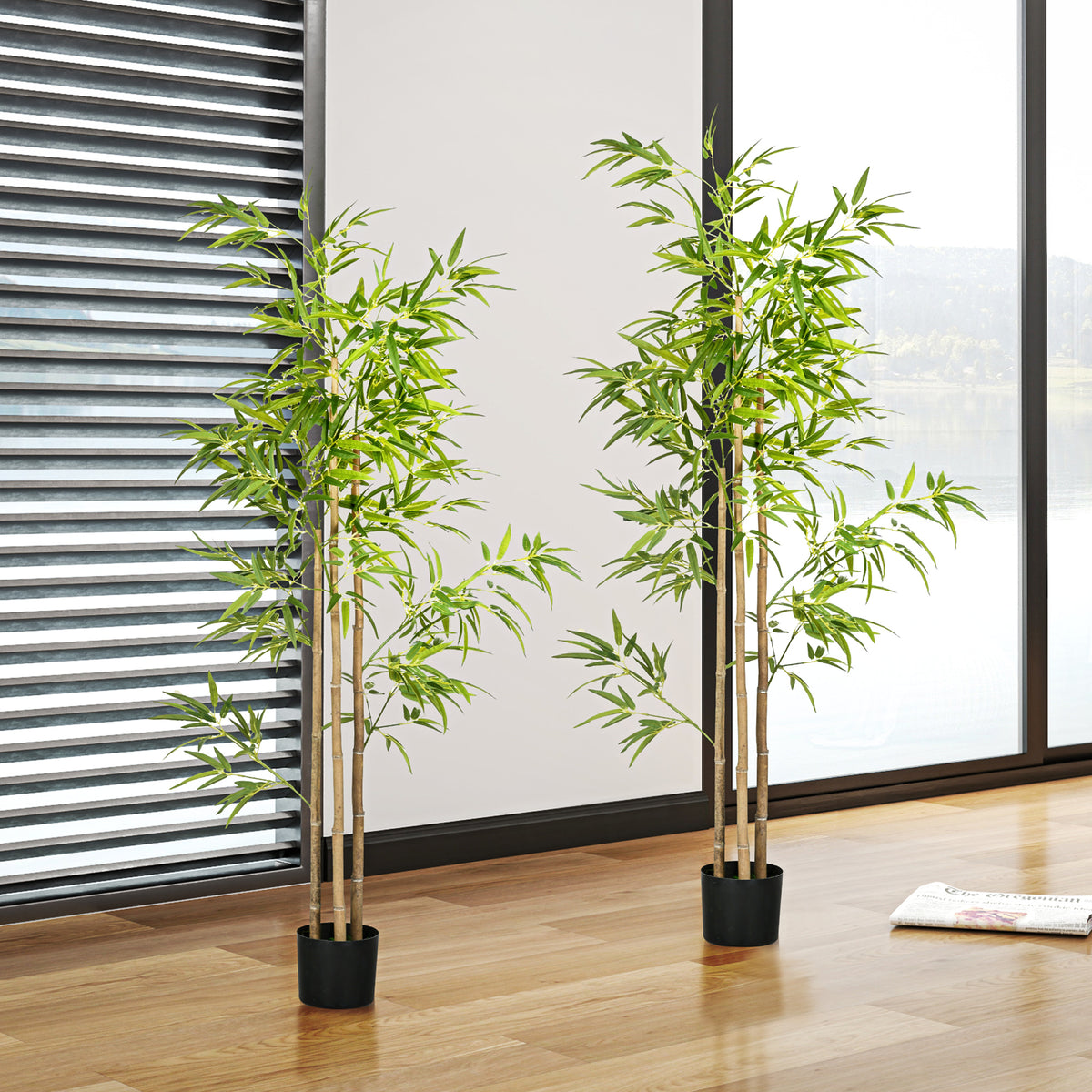 Set of 2 6ft Artificial Tree, Indoor Fake Bamboo with Pot, for Home Office Living Room Decor