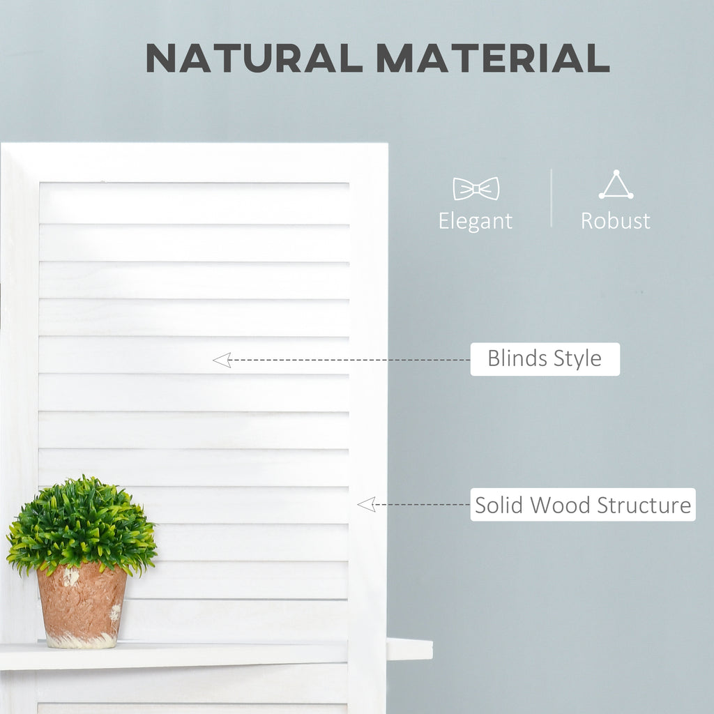 4-Panel Wall Partition Room Separator with 3 Storage Shelves Foldable Design Wooden Frame 5.6FT White