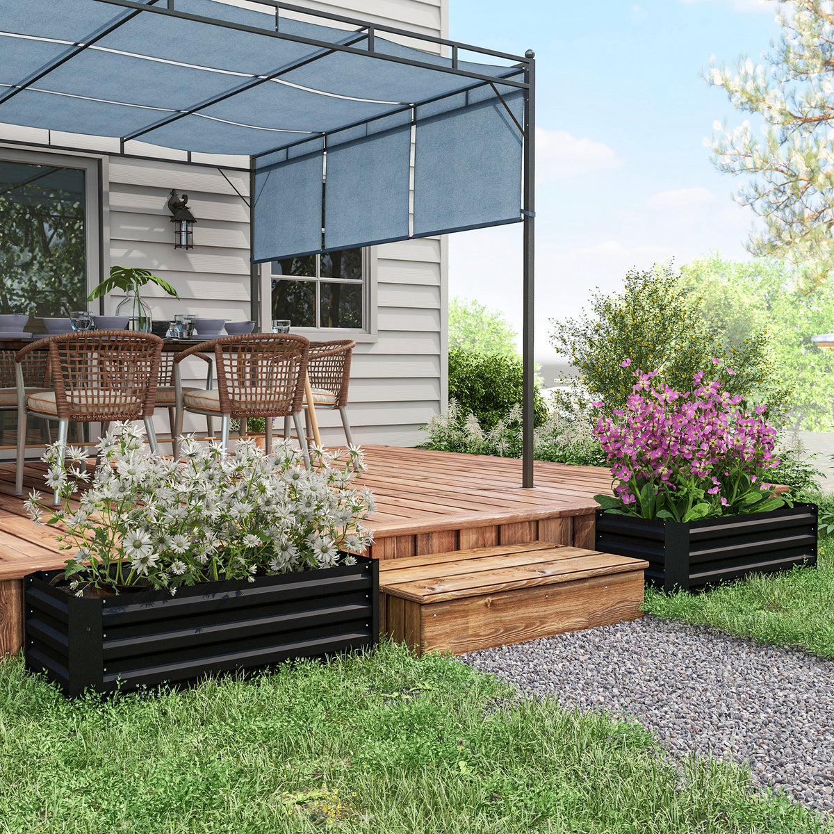 Set of 2 Raised Garden Bed, Steel Elevated Planter Box for Flowers, Herbs, Succulents, 39"x20"x12", Green