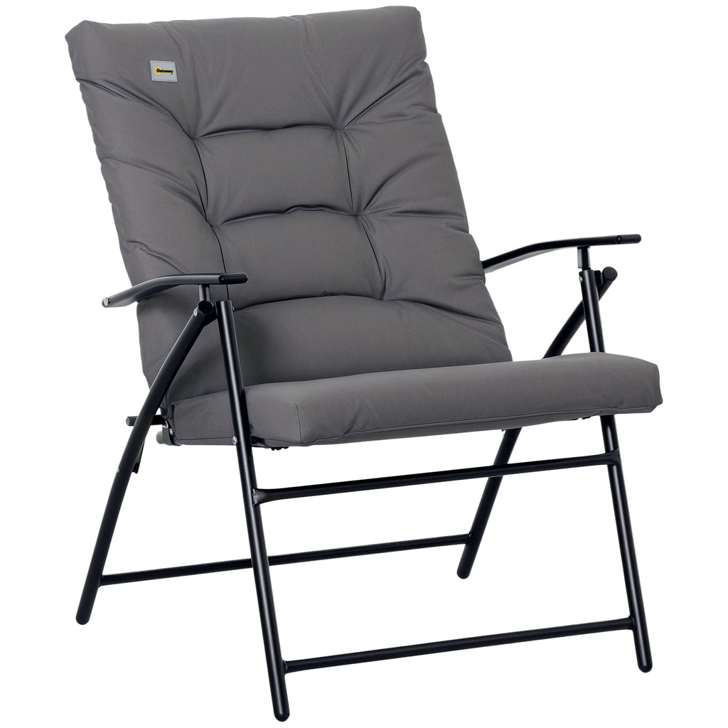 Foldable Lounge Chair, Fabric Upholstered Recliner, Outdoor Lounger with Armrest, Metal Frame for Backyard, Blue