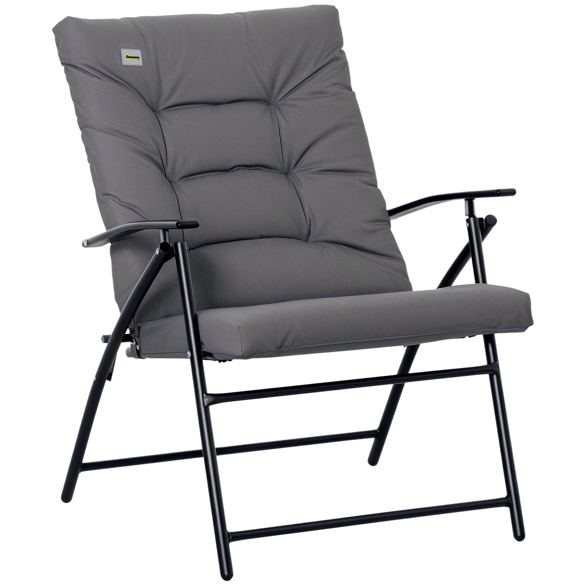 Foldable Lounge Chair, Fabric Upholstered Recliner, Outdoor Lounger with Armrest, Metal Frame for Backyard, Blue