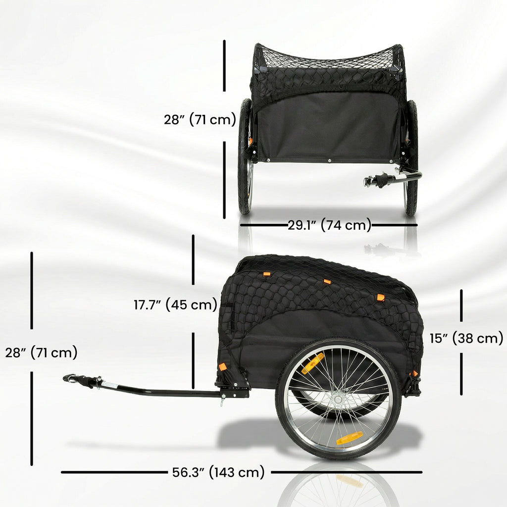 Soozier Bike Cargo Trailer, 45 Gal Bicycle Trailer Wagon Cart with Cargo Net, Quick Release 20" Wheels, Safe Reflectors