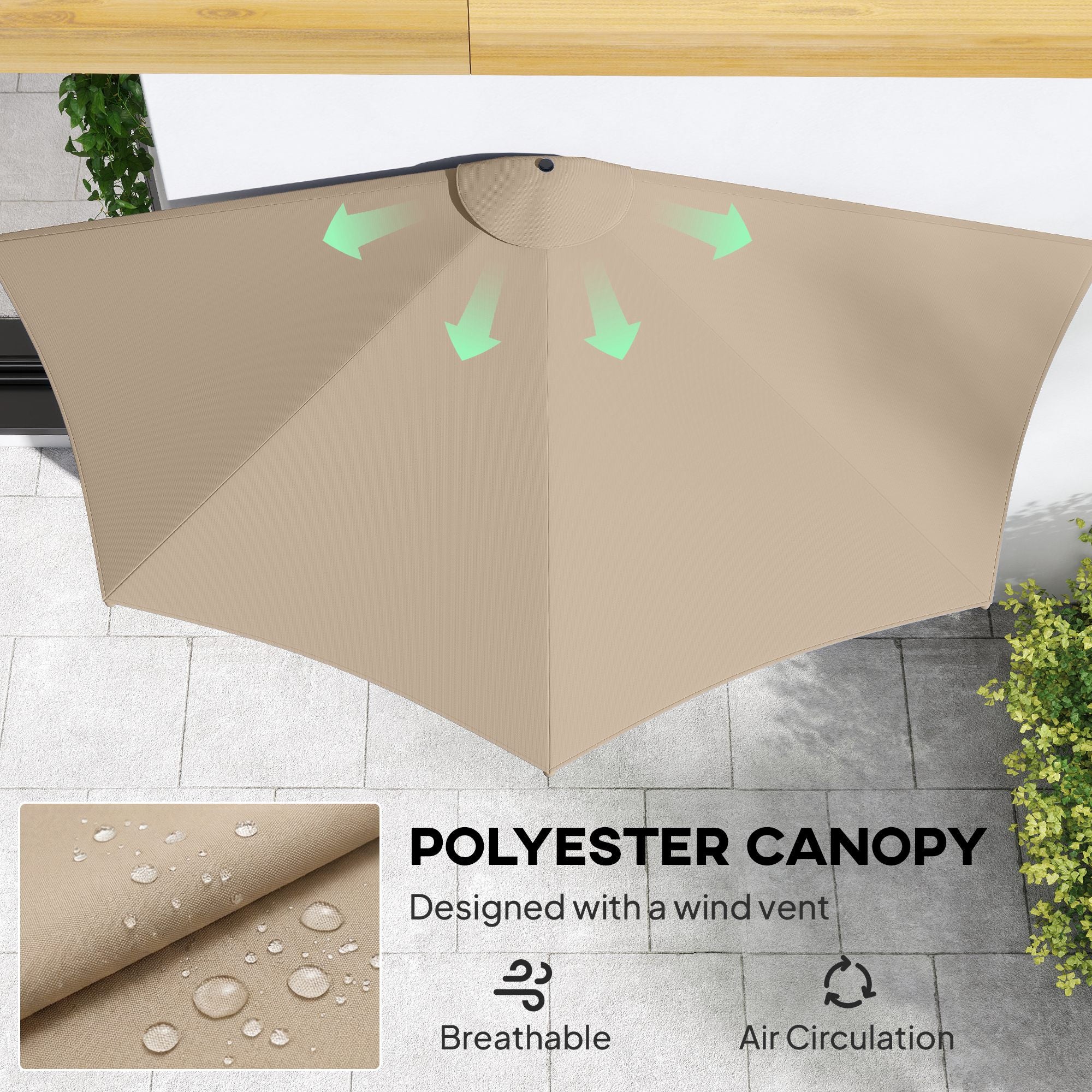 7.5ft Half Umbrella Semi Patio Parasol with Crank Handle, Top Vent for Garden, Balcony- NO BASE INCLUDED, Coffee