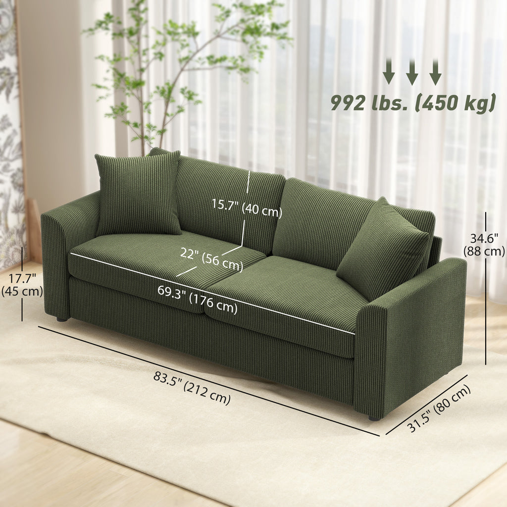3 መንበር ሶፋ፣ 83.5" ዘመናዊ ዝተሸፈነ ኮች ምስ ኪስ ስፕሪንግን 2 ዝተበታተነ ትራስን ንክፍሊ መነበሪ፣ ሓምላይ