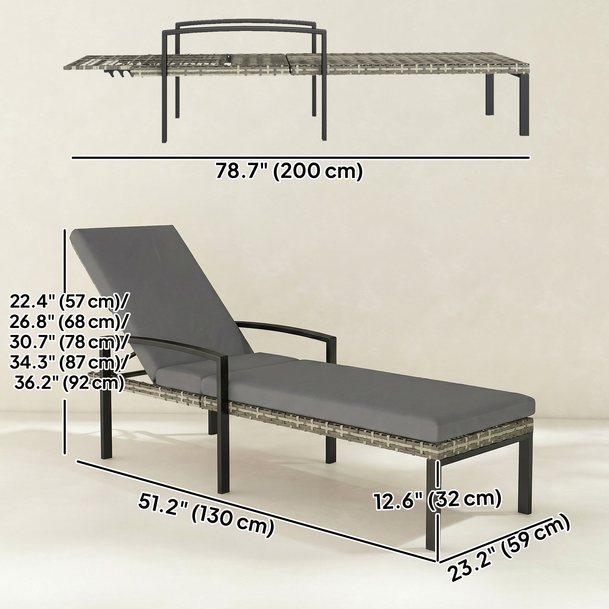 Chaise Lounge Chairs Outdoor, Set of 2 Wicker Patio Lounge Chairs with 5-Level Adjustable Backrest, Cushion