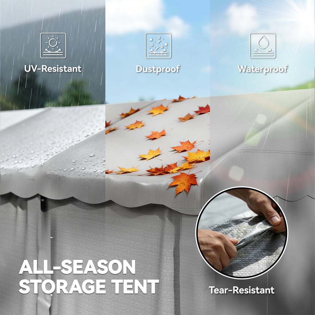 13' x 10' Portable Shed, Outdoor Storage Shed Tent with Roll-up Zipper Door and Removable Sidewalls, Light Grey