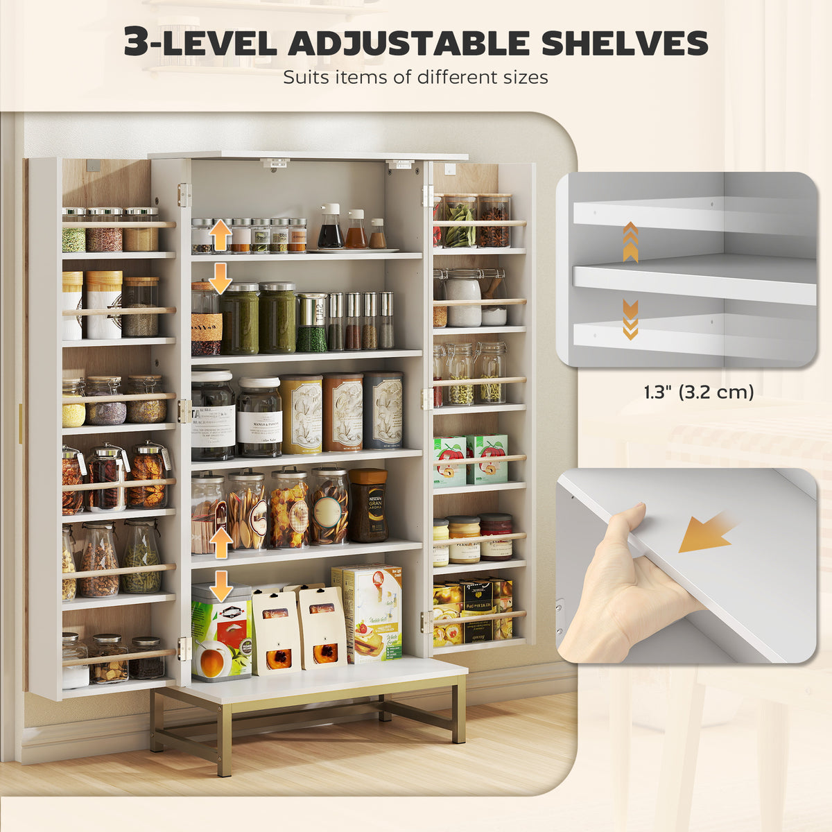 47" Kitchen Pantry Cabinet, Freestanding Kitchen Storage Cabinet with 12 Door Shelves and Adjustable Shelves, White
