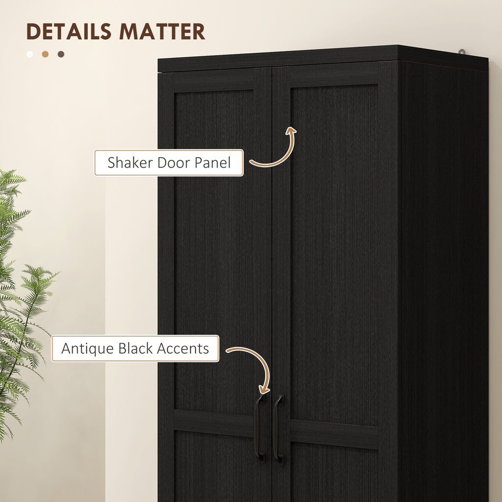 63" Kitchen Storage Cabinet, 5-tier Pantry Cabinet with Doors and Adjustable Shelves for Dining Room, Black