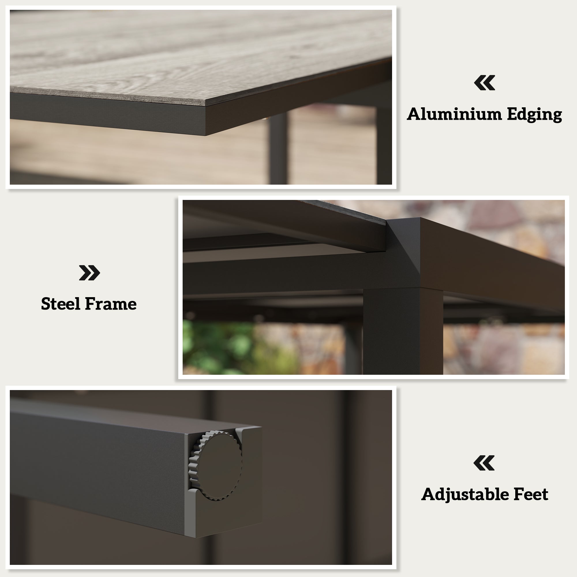 63"-94.5" Extendable Patio Dining Table for 6-8 Person, Outdoor Dining Table with Aluminium Edging, Steel Frame, Brown