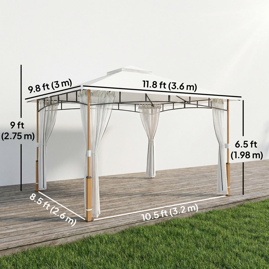 10' x 12' ጋዜቦ ግቢ፡ UPF50+ ድርብ ገረብ ናይ ደገ ጋዜቦ መጠልለ ምስ መርበብ ንድሕሪት ግቢ፡ ንግቢ ግቢ፡ ክሬም ጻዕዳ