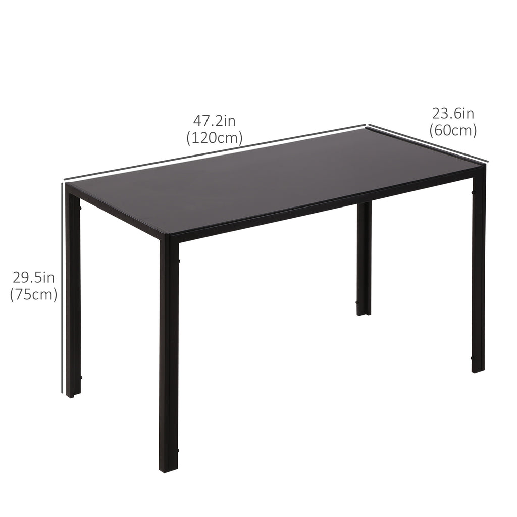 Rectangular Kitchen Table for 4 People, Dining Table with Tabletop Tempered Glass for Dining Room, Living Room, Black