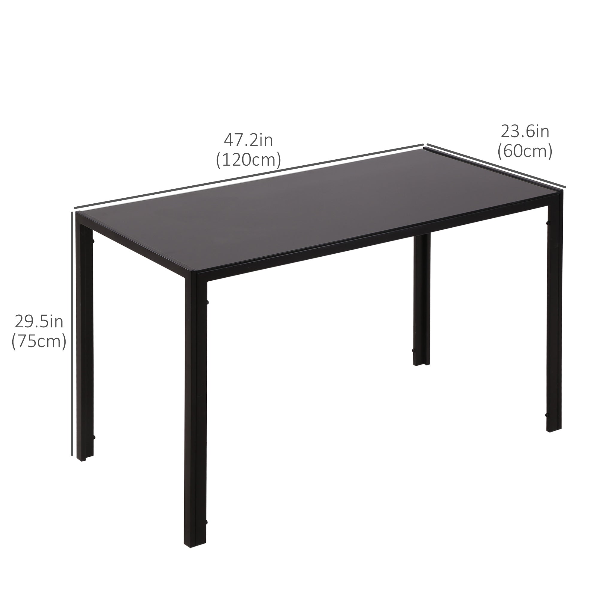 Rectangular Kitchen Table for 4 People, Dining Table with Tabletop Tempered Glass for Dining Room, Living Room, Black