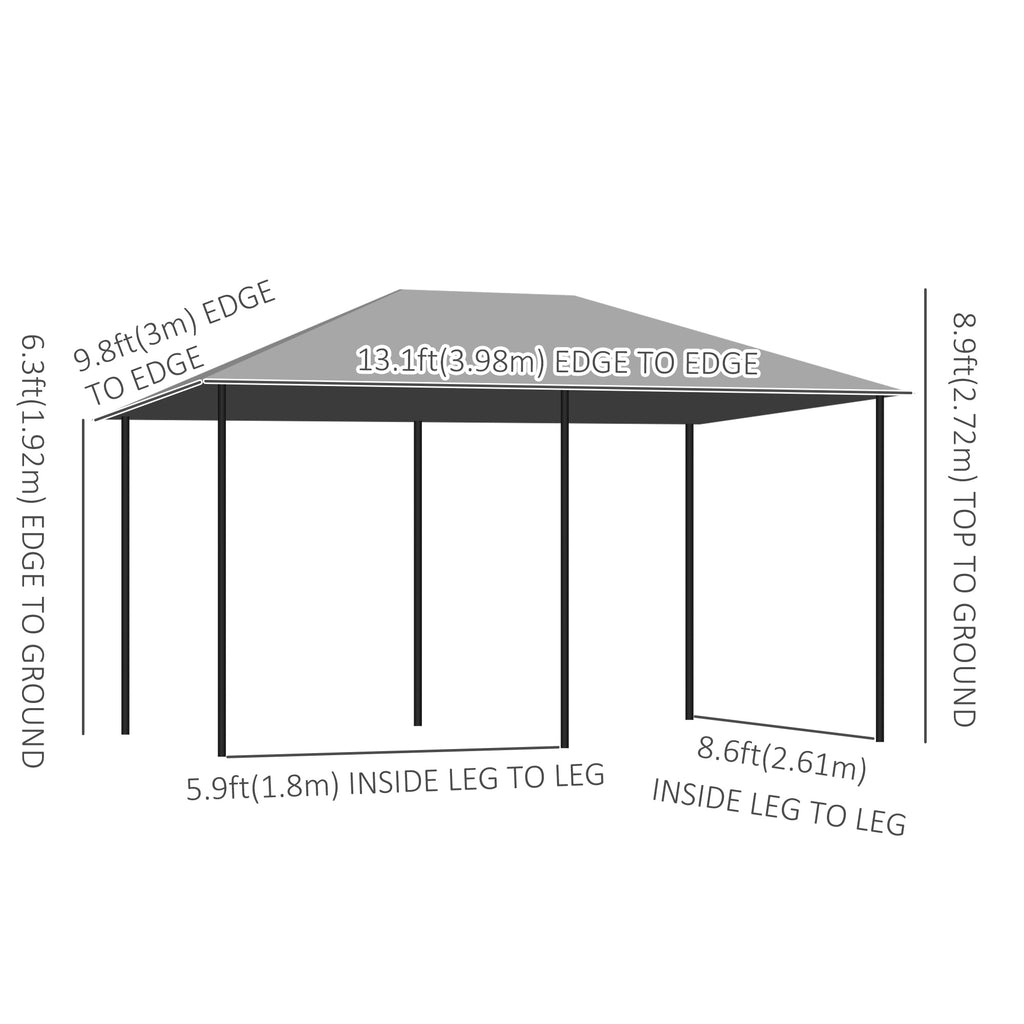 13'x 10' Soft-top Steel Patio Gazebo Canopy Party Tent with 6 Removable Curtains and Drainage Holes, Grey