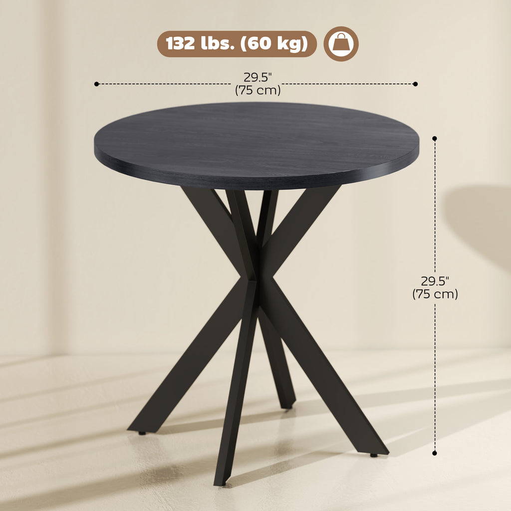 29" Dining Table, Contemporary Round Kitchen Table with Steel Legs, Brown