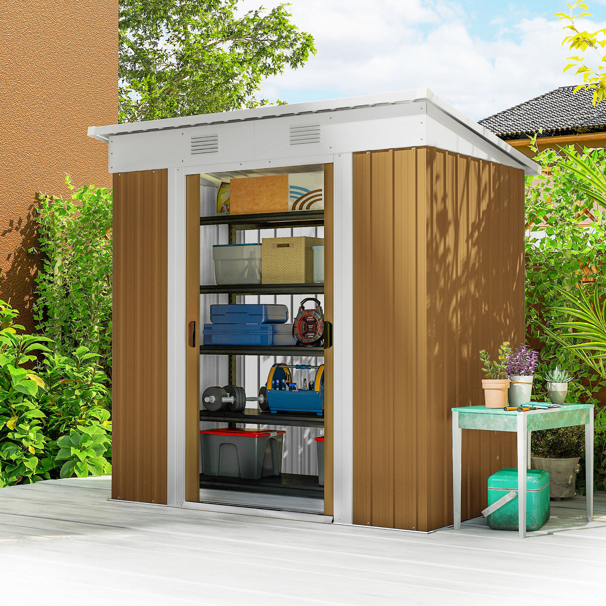 7' x 4' Outdoor Storage Shed, Metal Garden Shed with Lockable Sliding Doors and Vents, Grey