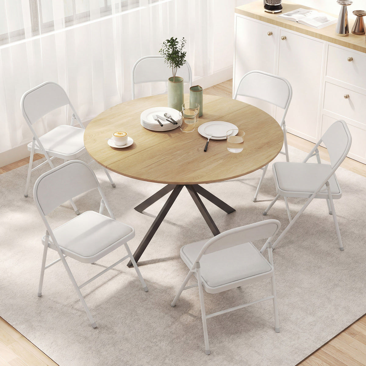 Set of 4 Metal Foldable Chairs, PU Leather Padded Folding Chairs with Cushion Seat and Open Back for Indoor, White
