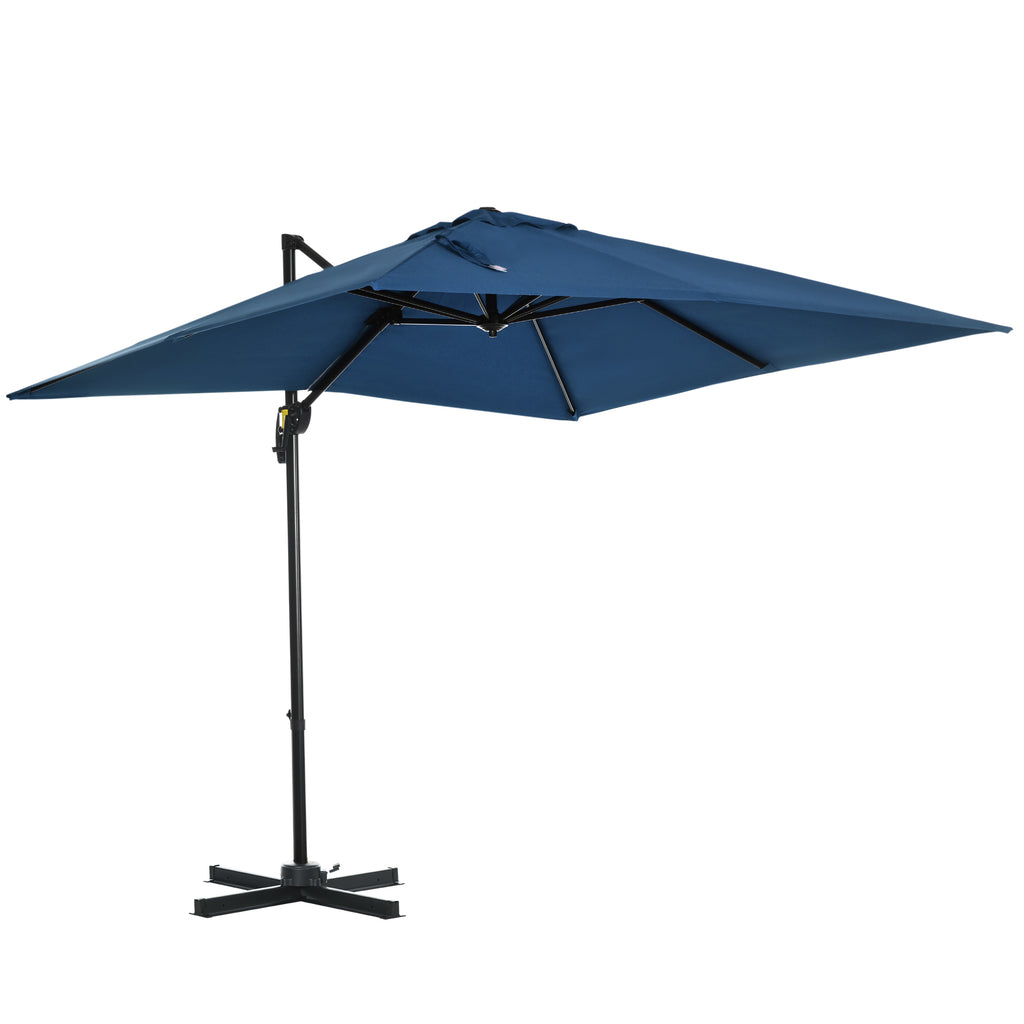8' x 8' Square Patio Hanging Offset Umbrella with 360° Rotation, Aluminum Outdoor Cantilever Parasol with Crank & Tilt, Sun Canopy Shelter with Cross Base, Dark Blue