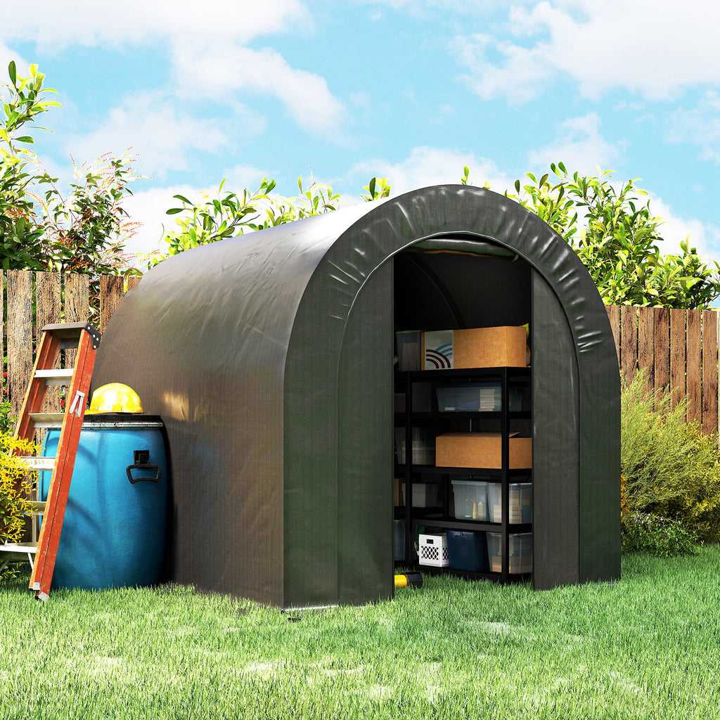 5' x 8' Outdoor Storage Shed, Heavy Duty Galvanized Steel Portable Shed for Bike, Motorcycle, Garden Tools, Black