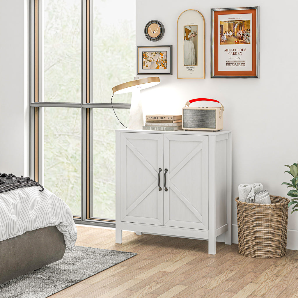 Sideboard Buffet, Kitchen Storage Cabinet with Barn Door and Adjustable Shelves, Storage Pantry, White Wood Grain