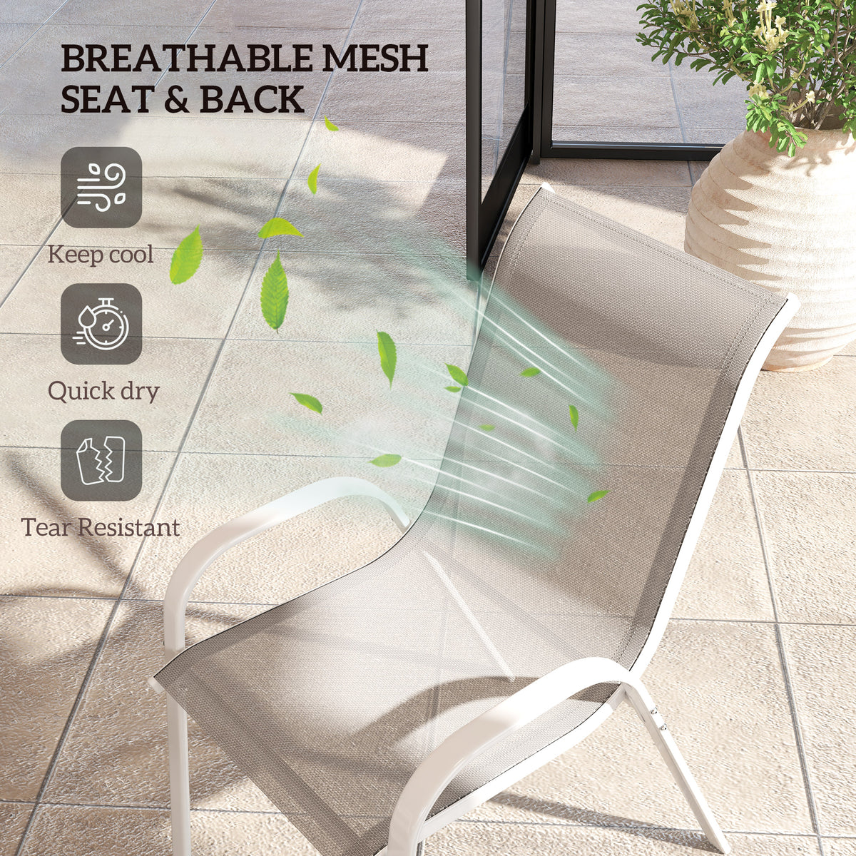 Set of 4 Outdoor Dining Chairs, Stackable Lawn Chairs with High Back, Breathable Mesh Seat for Garden Porch, Black
