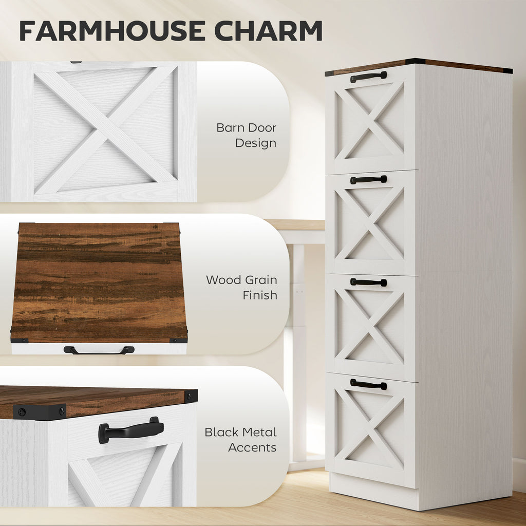 3 Drawer File Cabinet with Silent Slides, Vertical Farmhouse Filing Cabinet Fits Letter/A4 Size Home Office, White