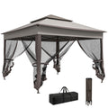 11' x 11' Pop Up Canopy 2-Tier Soft Top Shelter Event Tent w/ Netting Carry Bag for Patio Backyard Garden, Mixed Grey