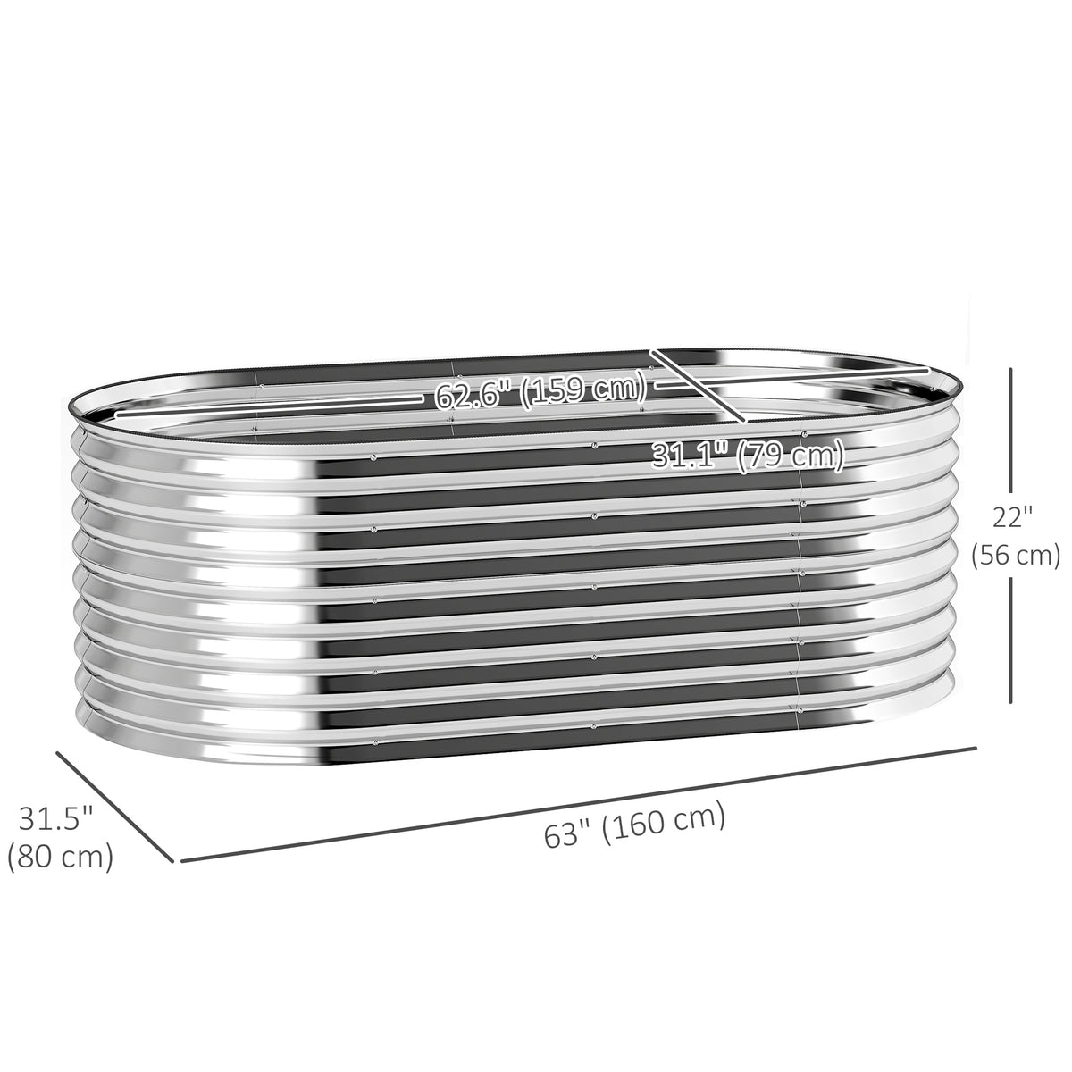 5 x 2.5 x 2 ft Galvanized Raised Garden Bed, Easy DIY Oval Planter Box with Safety Edging and Gloves, Silver