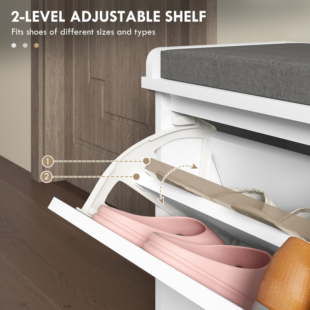 Shoe Storage with Seat, Upholstered Hallway Bench, Shoe Bench with Flip Drawer, Adjustable Shelf for 4-6 Pairs of Shoes