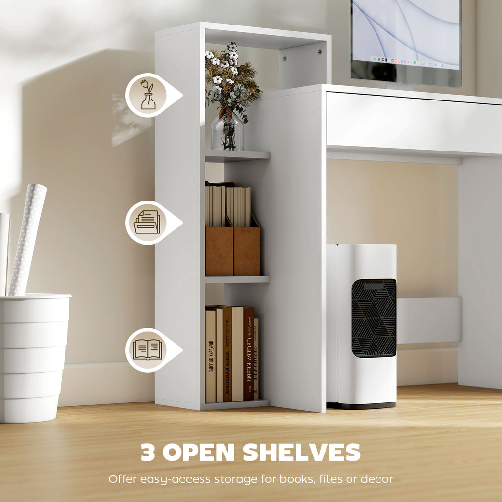 Desk with Storage, Computer Desk with 3 Open Shelves and Drawer White