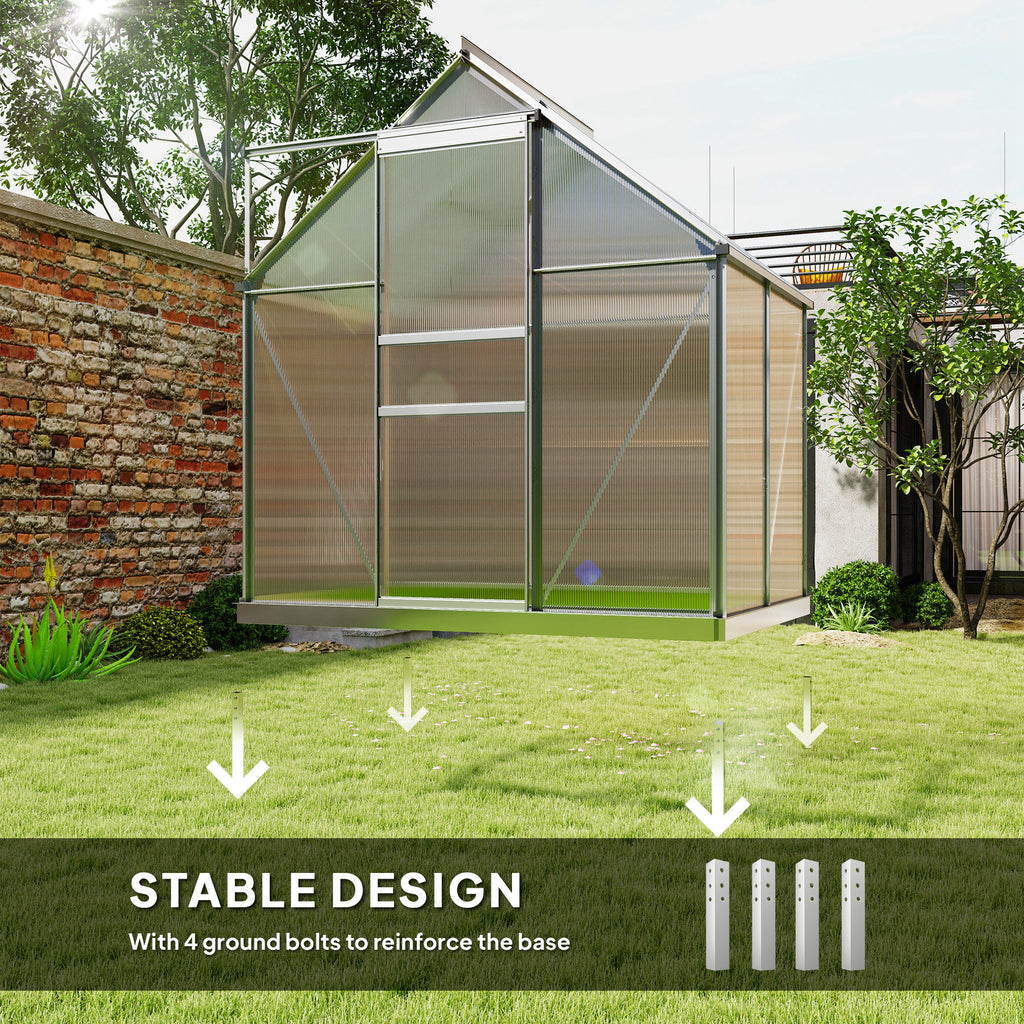6' x 12' x 6.5' Walk-in Greenhouse, Polycarbonate Greenhouse with Adjustable Roof Vent, Base, Sliding Door, Clear