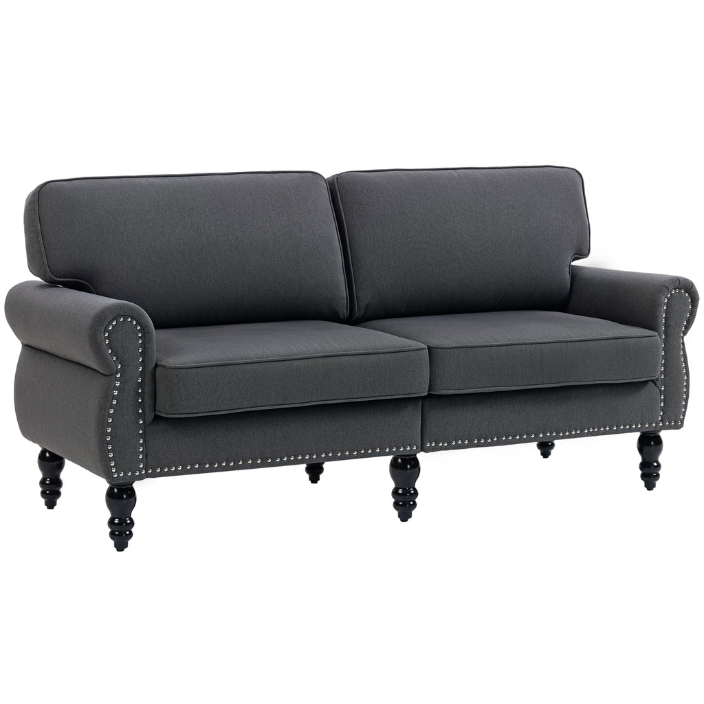 Stylish Midback Double Sofa with Sponge Padding, 2 Seater Sofa Couch, with Rubber Wood Leg, Dark Grey