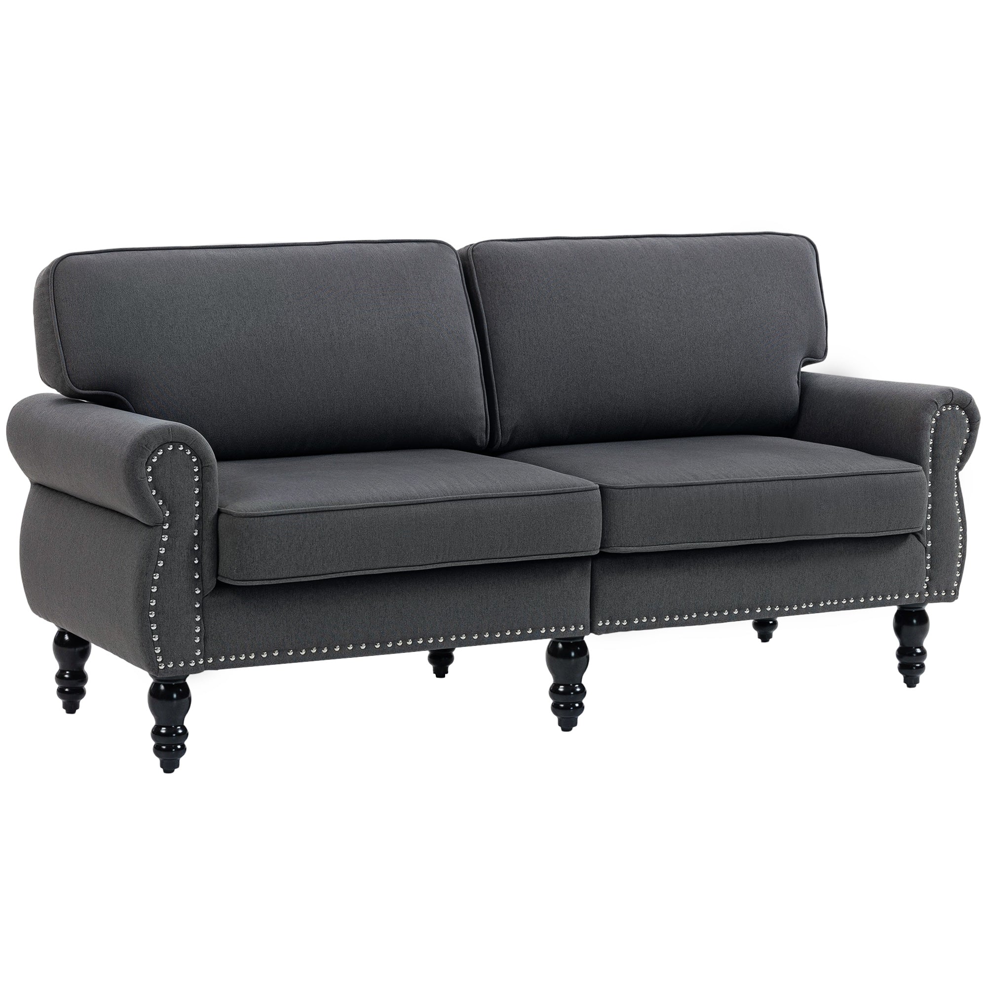 Stylish Midback Double Sofa with Sponge Padding, 2 Seater Sofa Couch, with Rubber Wood Leg, Dark Grey