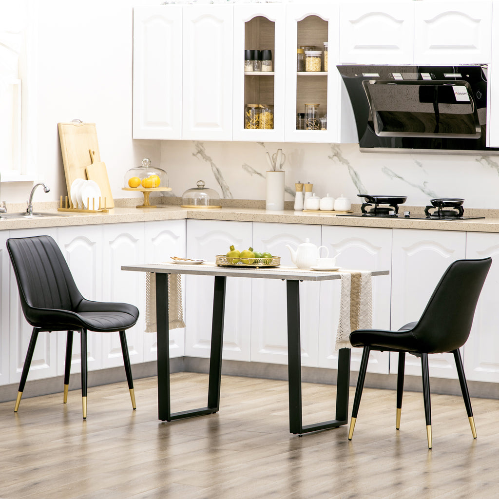 Dining Chairs Set of 2, Modern Kitchen Chair with PU Leather Upholstery and Steel Legs for Living Room, Bedroom, Black