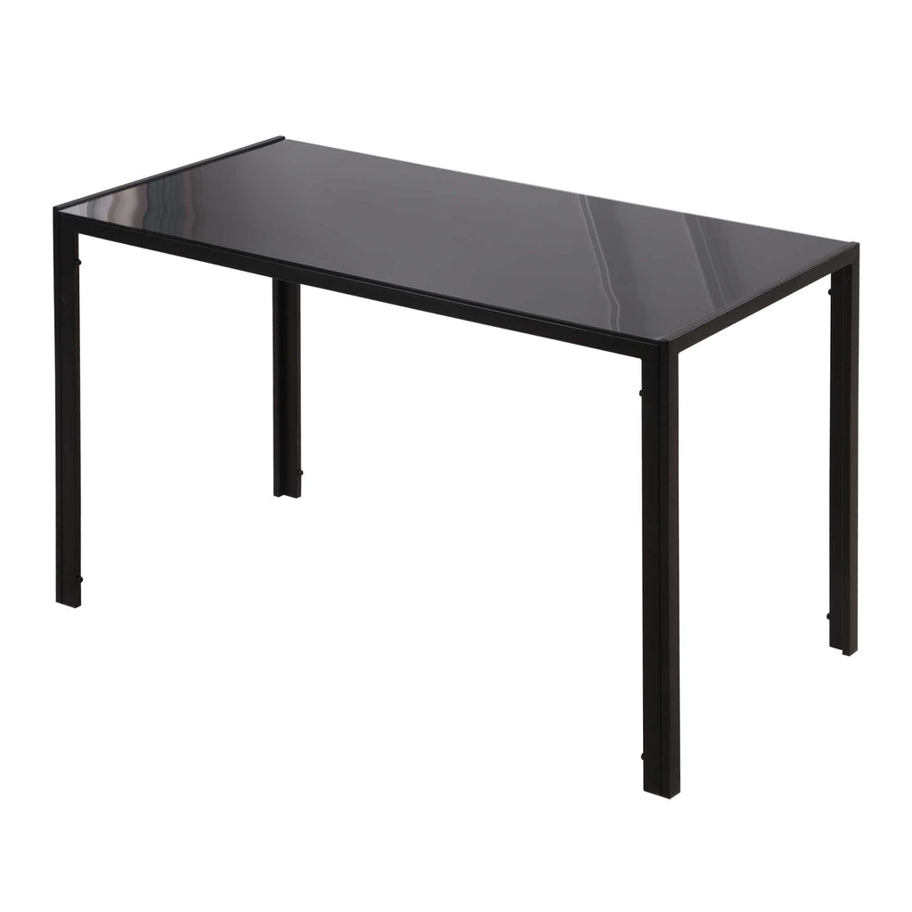 Rectangular Kitchen Table for 4 People, Dining Table with Tabletop Tempered Glass for Dining Room, Living Room, Black