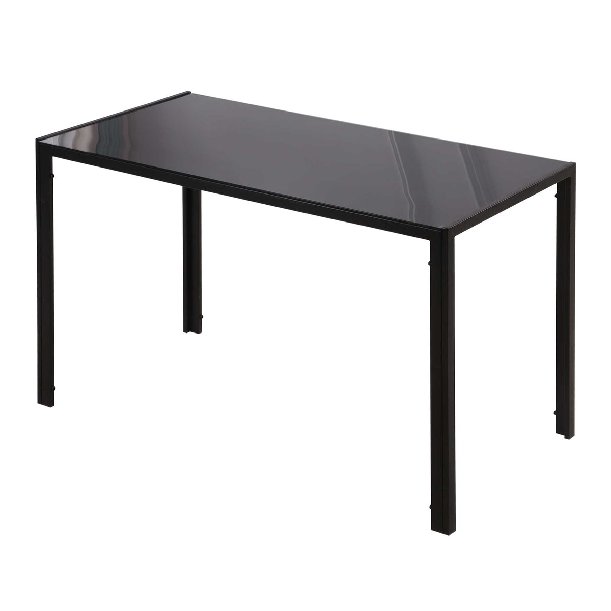 Rectangular Kitchen Table for 4 People, Dining Table with Tabletop Tempered Glass for Dining Room, Living Room, Black