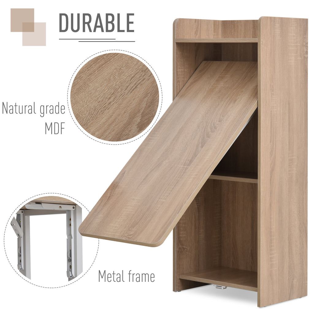 2 In 1 Folding Table, Drop Leaf Table, Space Saving Dining Table with 4-Tier Shelf for Small Spaces, Oak