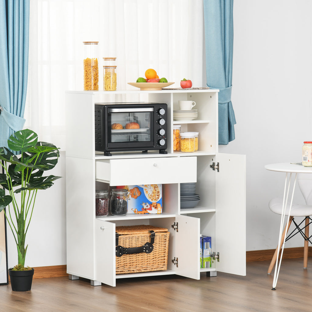 Compact Kitchen Pantry Cabinet Server Hutch Storage Buffet with Microwave Oven Stand Drawer and Shelves, White