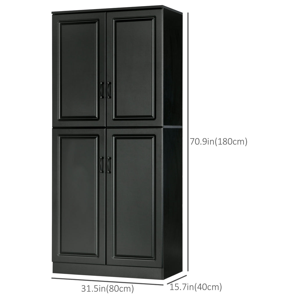 71" Freestanding Kitchen Pantry Cabinet, Storage Cabinet with 4 Hinged Doors and Adjustable Shelves, White