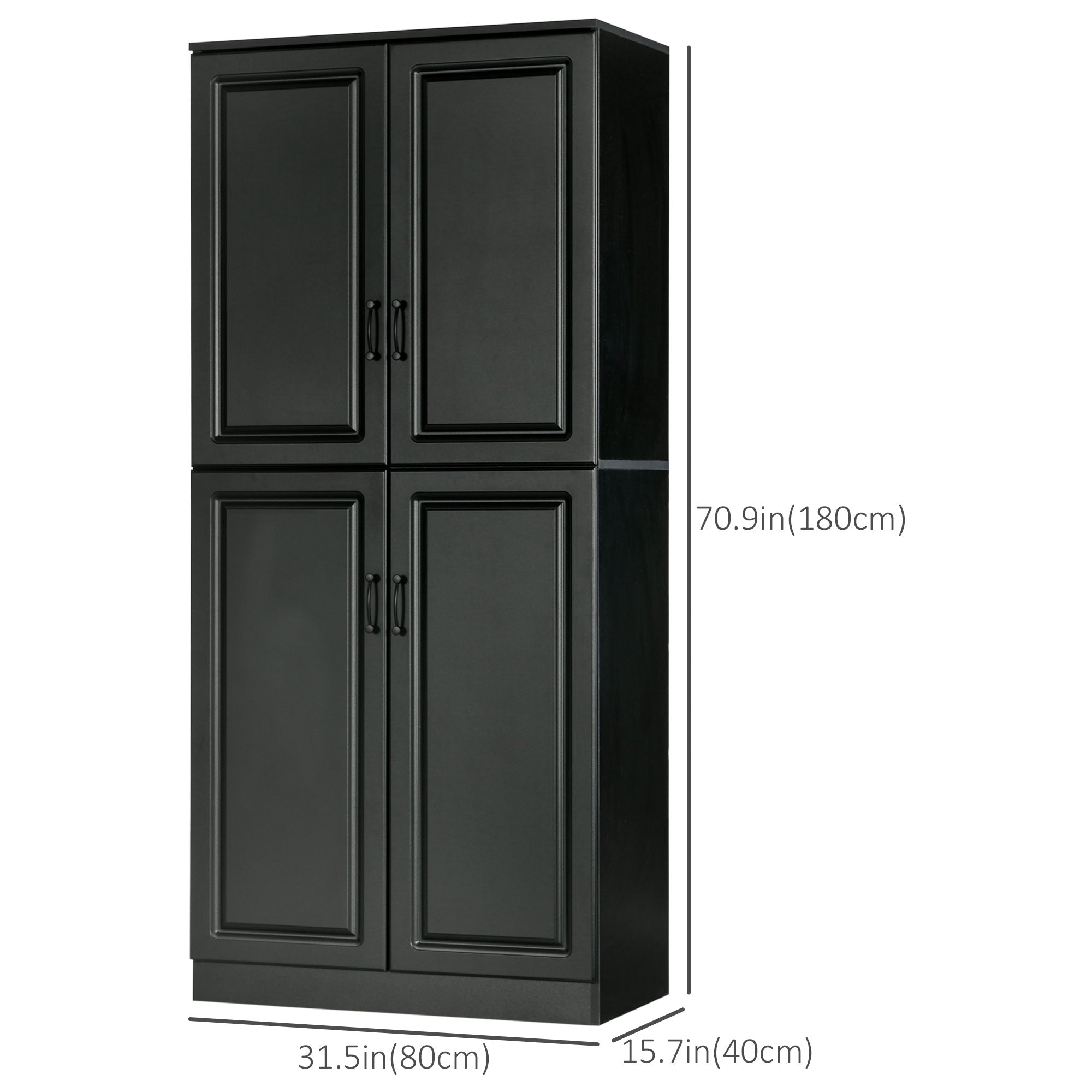 71" Freestanding Kitchen Pantry Cabinet, Storage Cabinet with 4 Hinged Doors and Adjustable Shelves, White