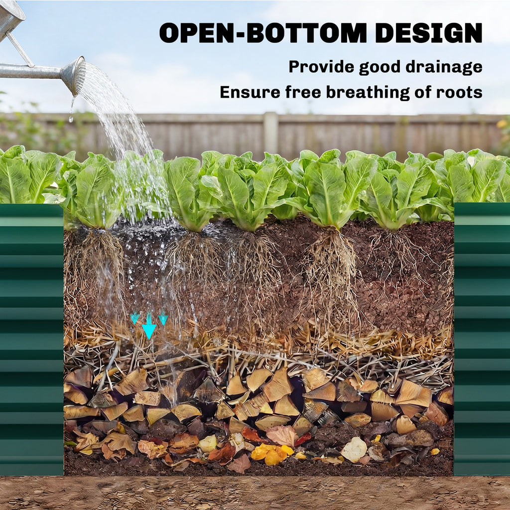 8 x 1.3 x 1.5ft Galvanized Raised Garden Bed, Reinforced Outdoor Planter Box with Open Bottom, Green